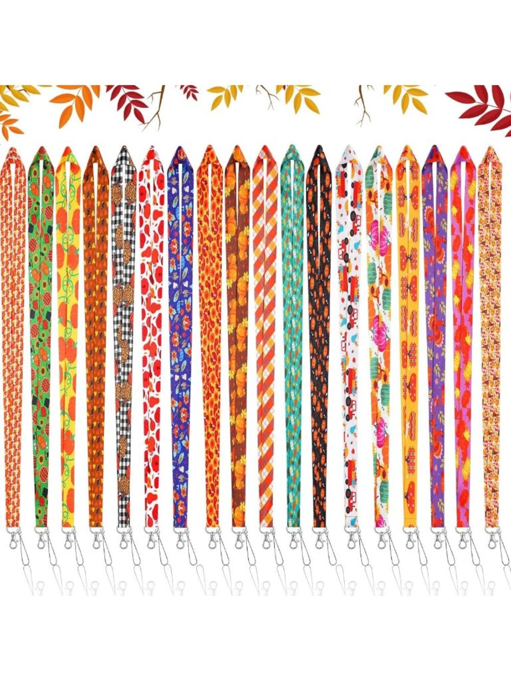 18 Pcs Fall Pumpkin Lanyards for ID Badges - Cute & Colorful Bulk Set